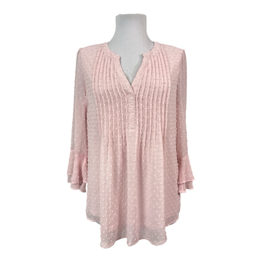Charter Club Pullover Petite Medium PM Blouse Pink Swiss Dot Lined Stretchy